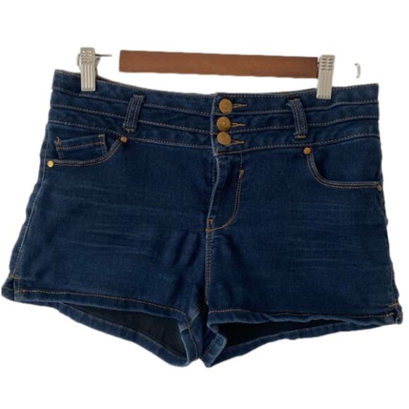 BLUE Spice 90's Rockabilly Hot Dark Wash Stretch Denim Short Shorts Size 11 - Picture 1 of 9